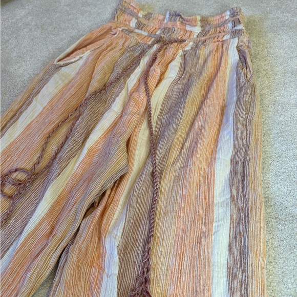 Free People Orange Striped Cropped Linen Blend Trousers Size XS - Picture 3 of 9
